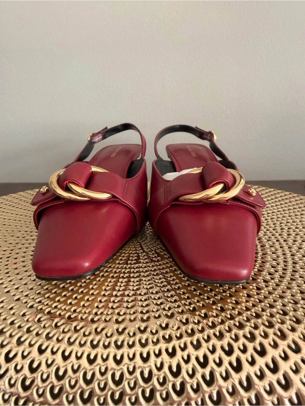 Michael Kors Burgundy Slingback Kitten Heel with Gold Buckle Size 8 NWOT - Picture 11 of 11